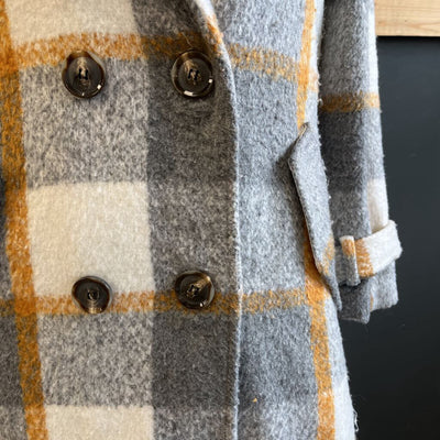 Women's Plaid Hooded Lined Wool-Blend Coat: Grey/White/Yellow-women-SM