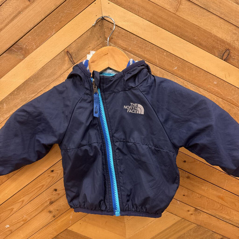 The North Face- Baby Fleece lined reversible Jacket- MSRP $100: navy blue-children-12m
