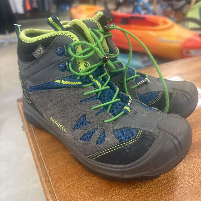 Merrell - Youth Capra Mid Waterproof Boys Hiking Shoes- MSRP $90: Gray/Blue/Green-children-4Y