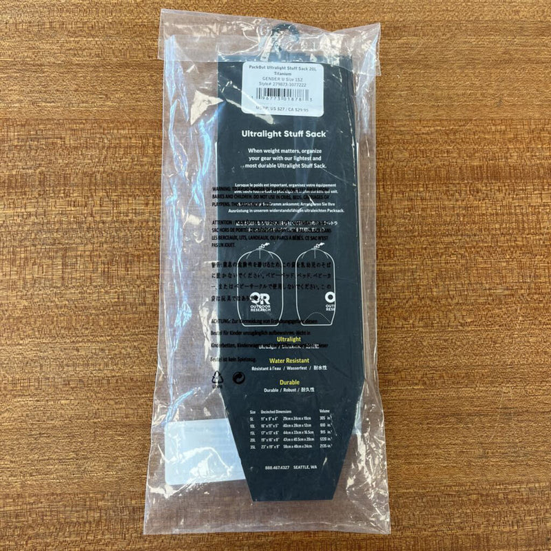 Outdoor Research - Ultralight Stuff Sack 20L - MSRP $29.95: Light Grey--20L