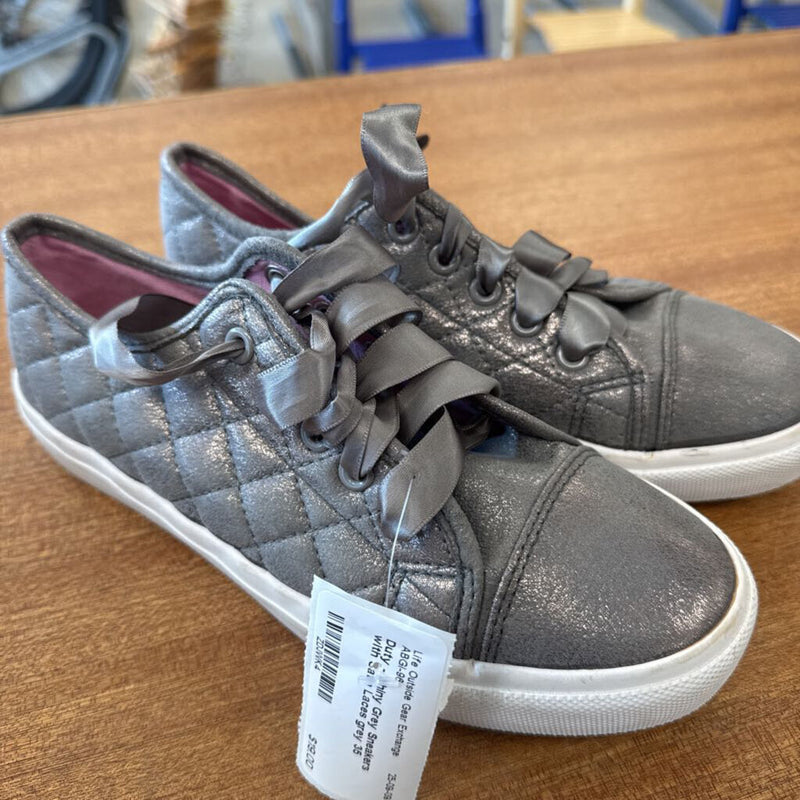 Duty - Shiny Grey Sneakers with Satin Laces: grey-children-35