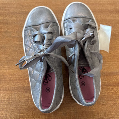 Duty - Shiny Grey Sneakers with Satin Laces: grey-children-35