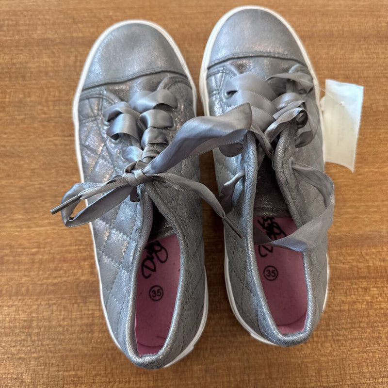 Duty - Shiny Grey Sneakers with Satin Laces: grey-children-35