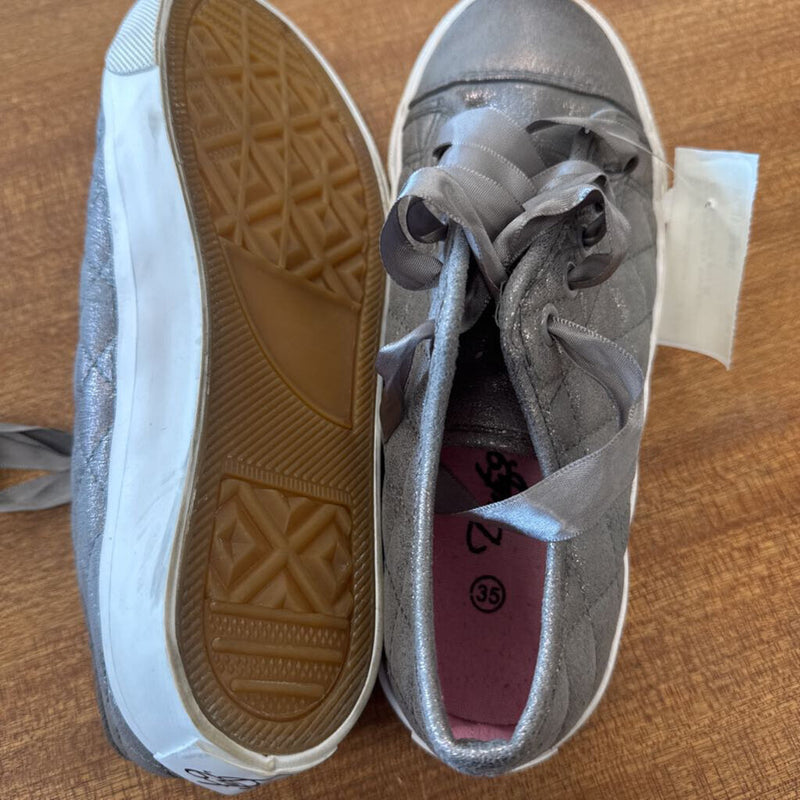 Duty - Shiny Grey Sneakers with Satin Laces: grey-children-35