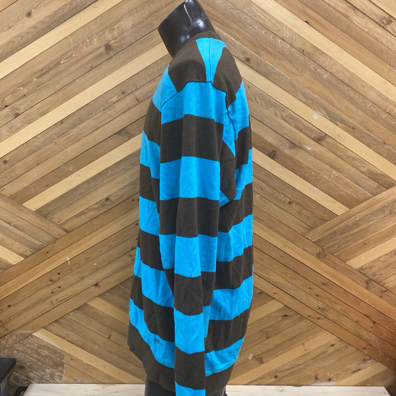 Blue and Brown Striped Long Sleeve Shirt: blue, brown-men-XL