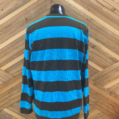 Blue and Brown Striped Long Sleeve Shirt: blue, brown-men-XL