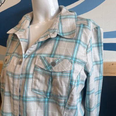 Mountain HardWear - Women's Flannel Shirt- MSRP $79: Beige with turquoise plaid-women-12