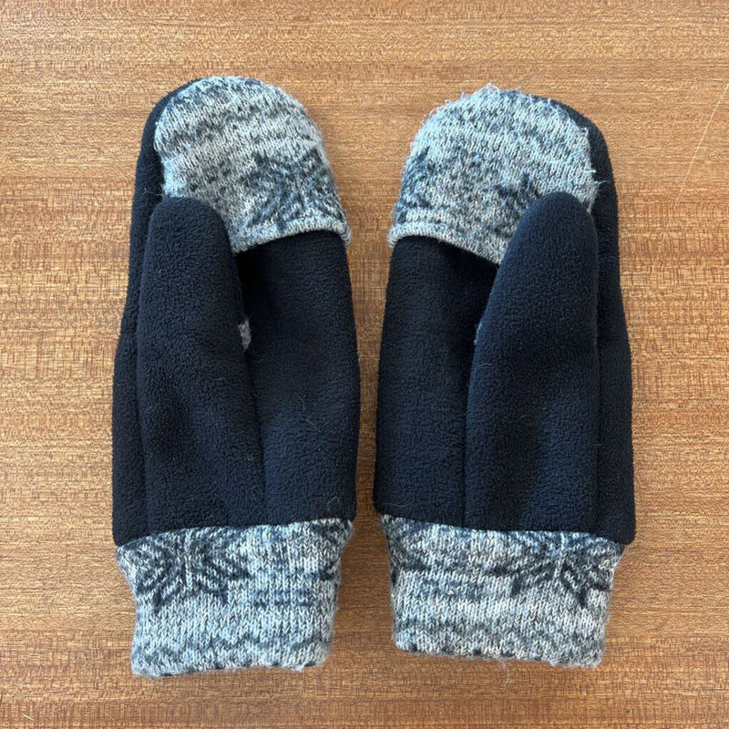Thick Fleece Knit Mittens: Black/Grey-unisex-O/S