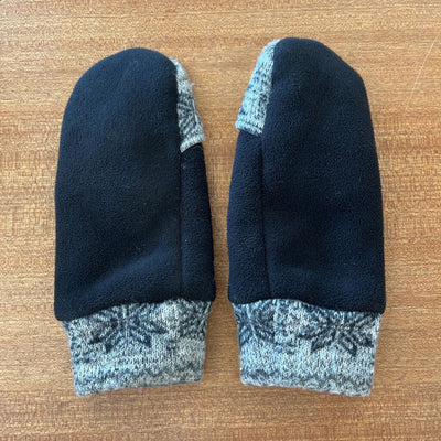 Thick Fleece Knit Mittens: Black/Grey-unisex-O/S