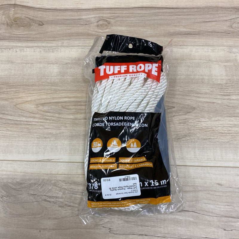 Tuff Rope- Premium Quality Twisted Nylon Rope: white-unisex-50 feet