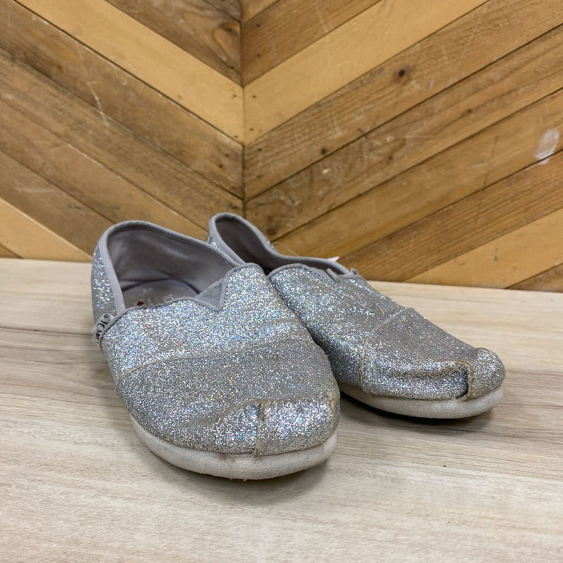 TOMS- Kids Glitter Slip-On Shoes: silver-children-2Y