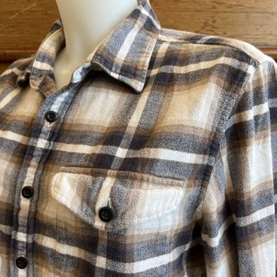 American Eagle - Women's Flannel Button-Down L/S Shirt - MSRP comp $60: White/Brown/Blue-women-MD
