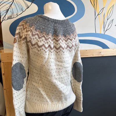 FjallRaven - Women's Ovik Knit Sweater - MSRP $200: White/Grey/Brown-women-LG