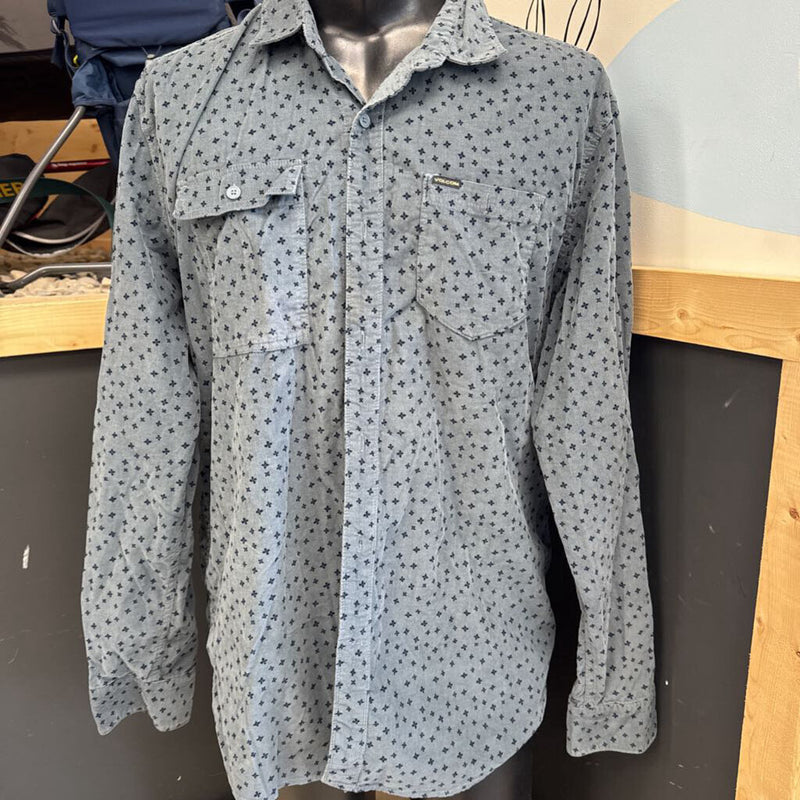 Volcom - Button Down Cord Classic Fit Shirt: blue-men-XXL