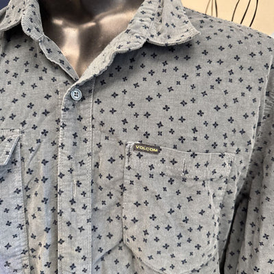 Volcom - Button Down Cord Classic Fit Shirt: blue-men-XXL