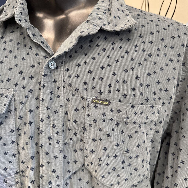 Volcom - Button Down Cord Classic Fit Shirt: blue-men-XXL