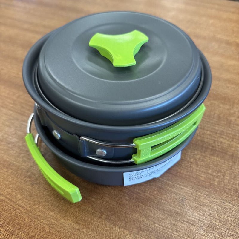 Portable Camping Cookware Set: Gray and Green-unisex-