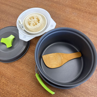 Portable Camping Cookware Set: Gray and Green-unisex-