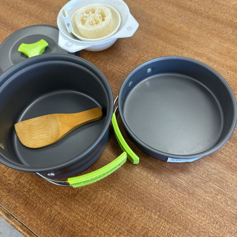 Portable Camping Cookware Set: Gray and Green-unisex-