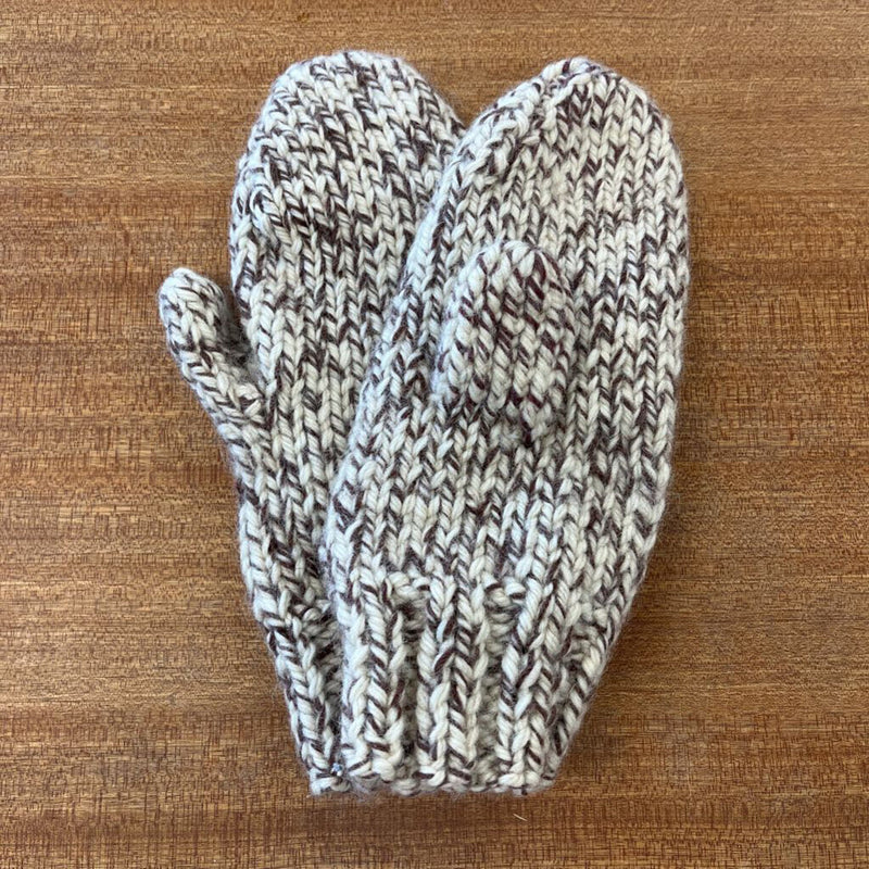 Adult Wool-Blend Knit Mittens: Brown/Beige-unisex-LG