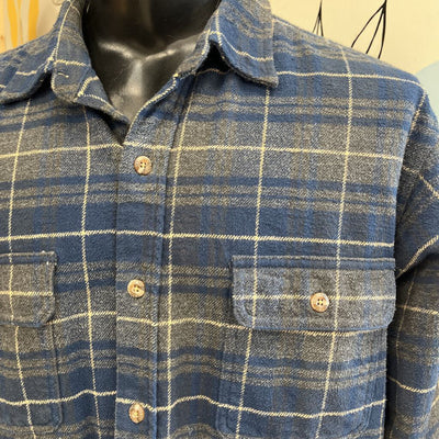 Field & Stream - Men's Plaid Flannel Button-Down L/S Shirt: Blue/Grey/Beige-men-XL