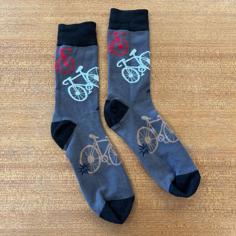 Bicycle-Print Socks: Grey/Black/Red/White/Brown-children-