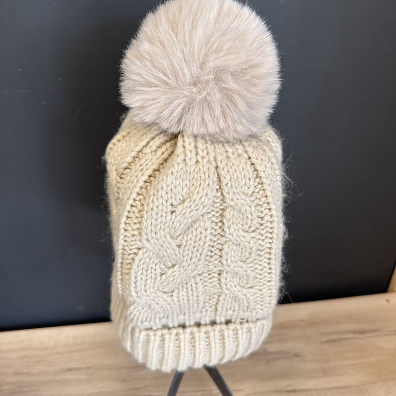 Joy Susan- Knit Beanie with Pom Pom: cream-women-