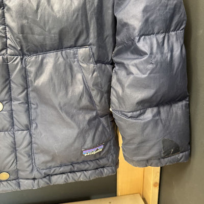 Patagonia - Children's Bivy Down Hoody- MSRP $210: brown/Navy-children-7/8
