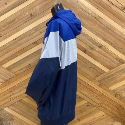 Denver Hayes - Men's Hooded Full-Zip Windbreaker Jacket: Blue/Grey-men-XL