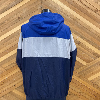 Denver Hayes - Men's Hooded Full-Zip Windbreaker Jacket: Blue/Grey-men-XL