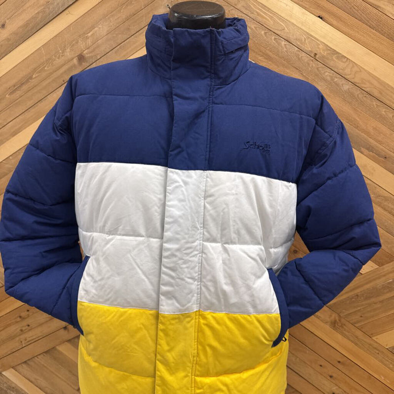 Schott - Colorblock Puffer Jacket- MSRP $168 : navy blue, white, yellow-unisex-LG