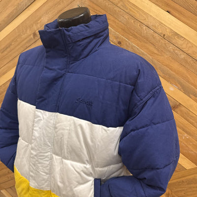 Schott - Colorblock Puffer Jacket- MSRP $168 : navy blue, white, yellow-unisex-LG