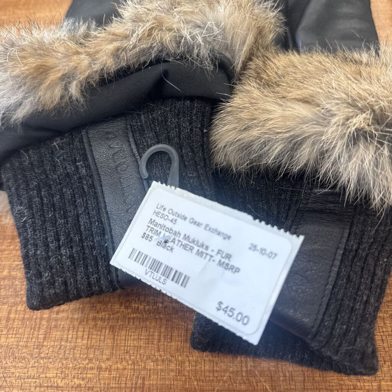 Manitobah Mukluks - FUR TRIM LEATHER MITT- MSRP $85 : Black --LG XL