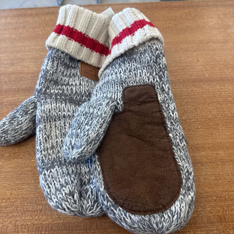 Kombi - Knit Mitts - MSRP $: Grey/White/Red-unisex-