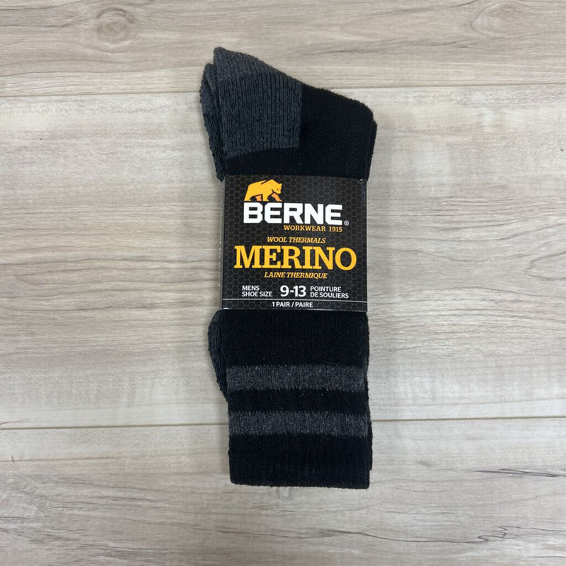 Berne Merino Wool Thermal Socks: Black-men-9-13