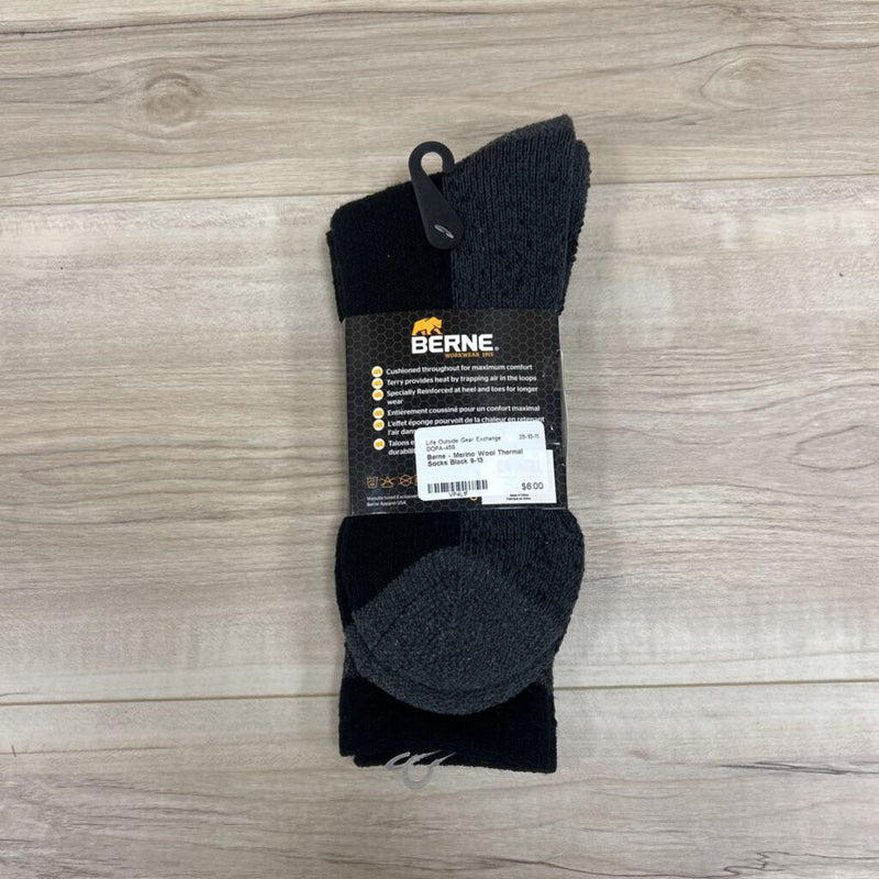 Berne Merino Wool Thermal Socks: Black-men-9-13