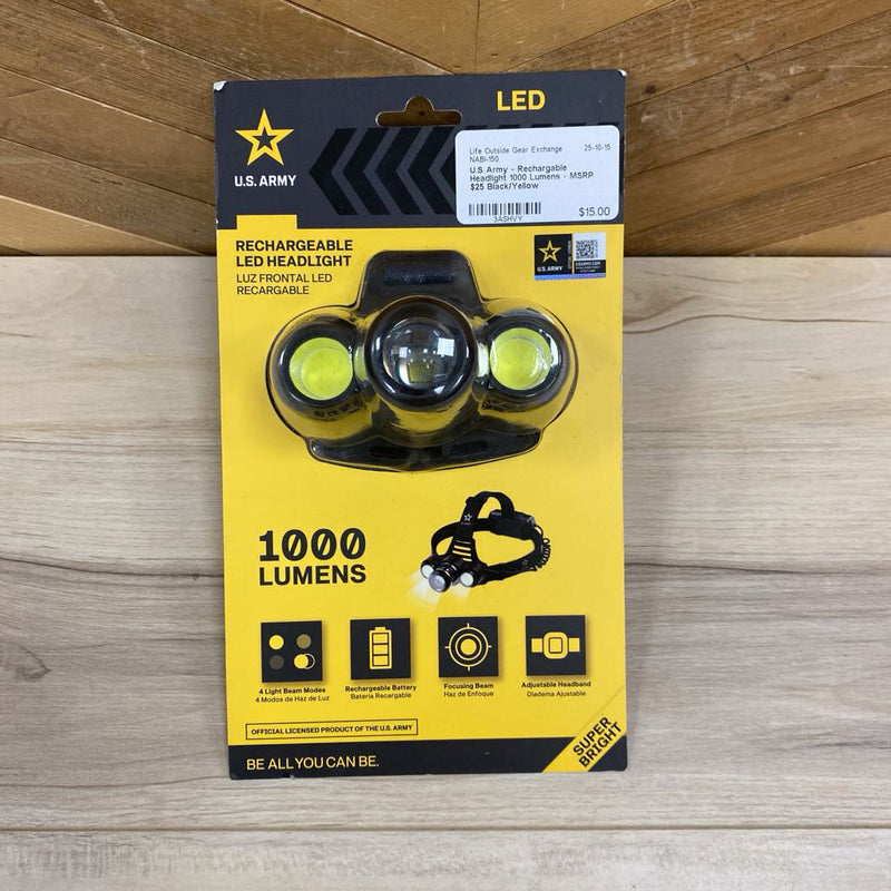 U.S Army - Rechargable Headlight 1000 Lumens - MSRP $25: Black/Yellow--