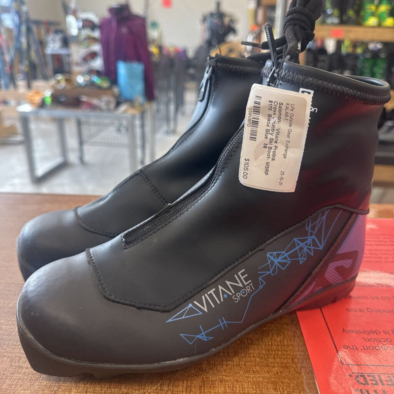 Salomon- Vitane Prolink Cross country Ski Boot- MSRP $170 : Black Blue -unisex-38