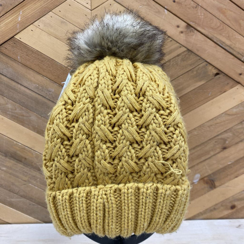 C.C. - Cozy Yellow Knit Beanie with Fur Pom: yellow-unisex-