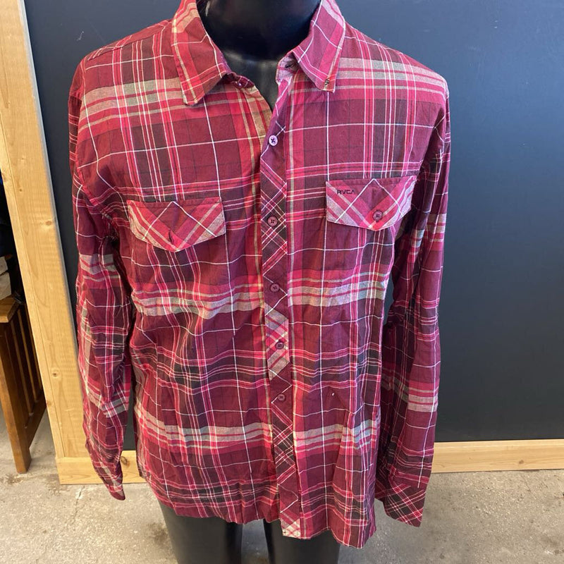RVCA Red Plaid Short Sleeve Shirt: red-men-XL