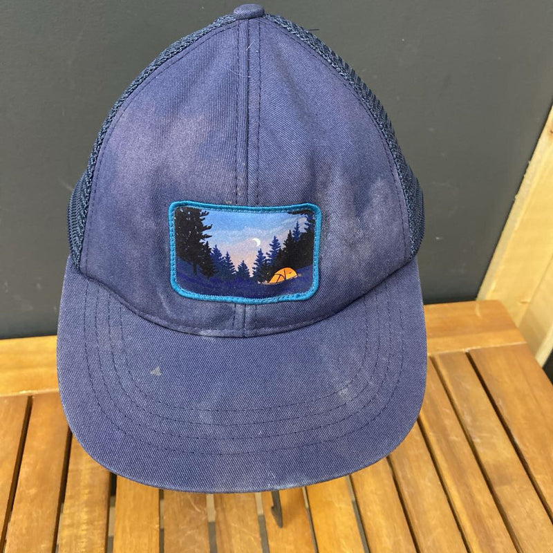 Aambler- Trucker Hat with Tent and Forest Design: navy-unisex-
