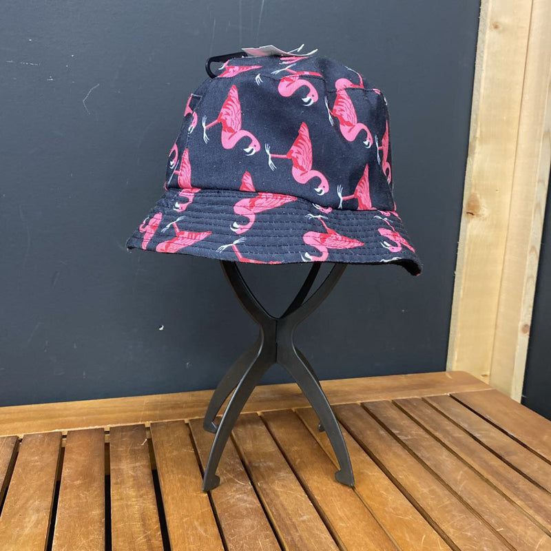 Pink Flamingo Pattern Bucket Hat: black-unisex-