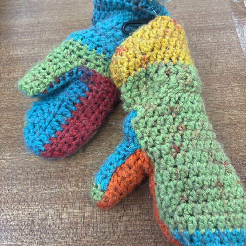 Fleece Lined Knit Mitts : Orange/Blue/Yellow-children-