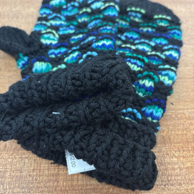 Knit Mitts : Black Teal -women-
