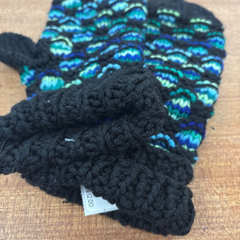 Knit Mitts : Black Teal -women-