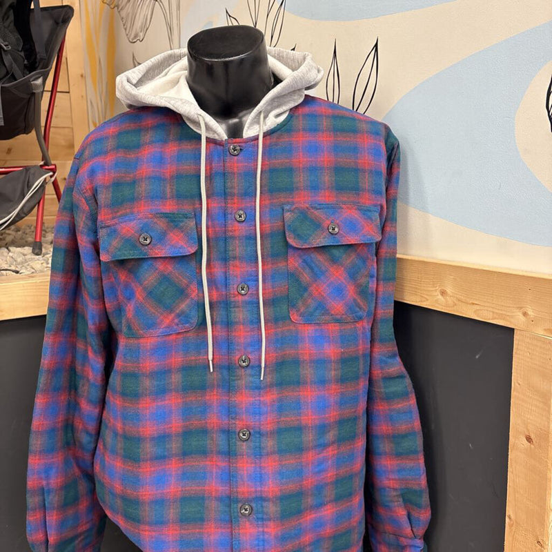 Wrangler- Insulated Hooded Plaid Flannel Shirt- MSRP $79: blue, red-men-LG