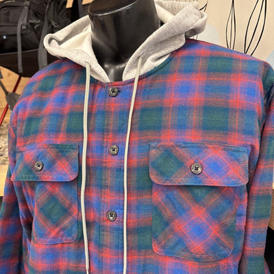 Wrangler- Insulated Hooded Plaid Flannel Shirt- MSRP $79: blue, red-men-LG