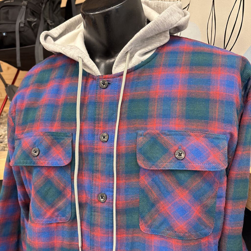 Wrangler- Insulated Hooded Plaid Flannel Shirt- MSRP $79: blue, red-men-LG