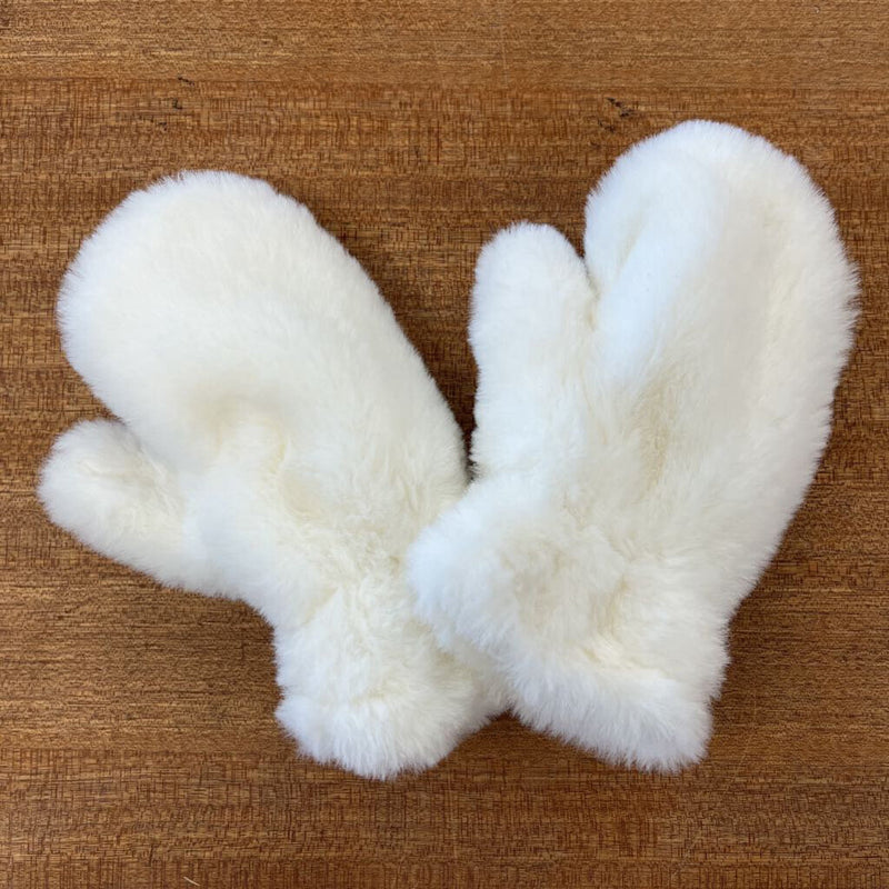 Baby Lined Fuzzy Mittens: White-infant-