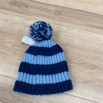 Blue and Light Blue Striped Knit Beanie: blue-unisex-